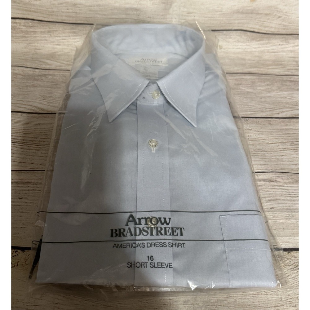 New in Pkg VTG Arrow Bradstreet Blue Mens Short Sleeve Shirt Sz 16 Made In USA